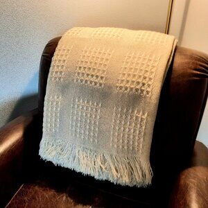 Vintage Pendleton Waffle Weave Wool Throw, 61" x 72", Wheat/Cream